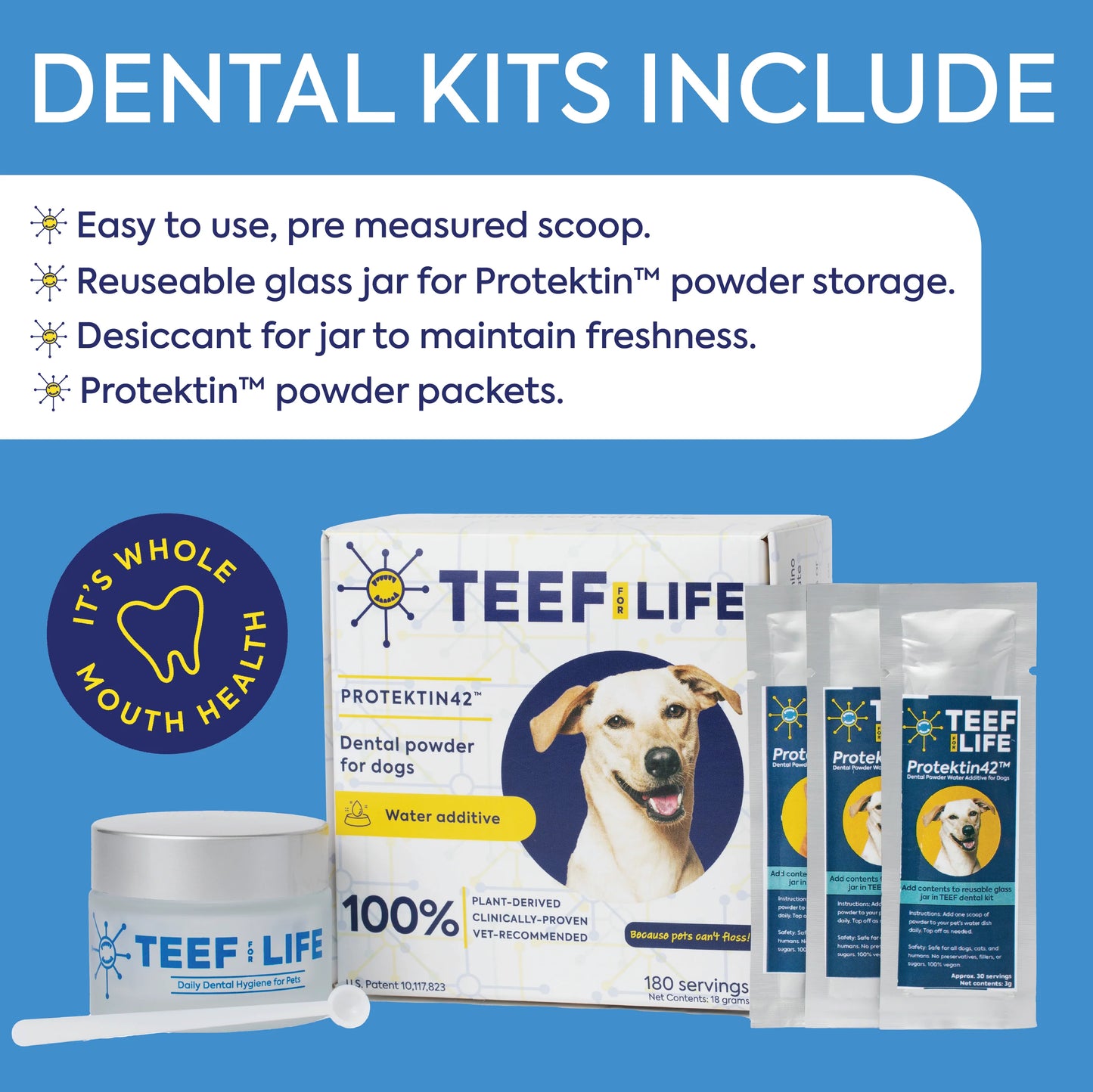 TEEF for Life - Protektin42™ Dental Kit: Powder water additive for dogs (Refillable)