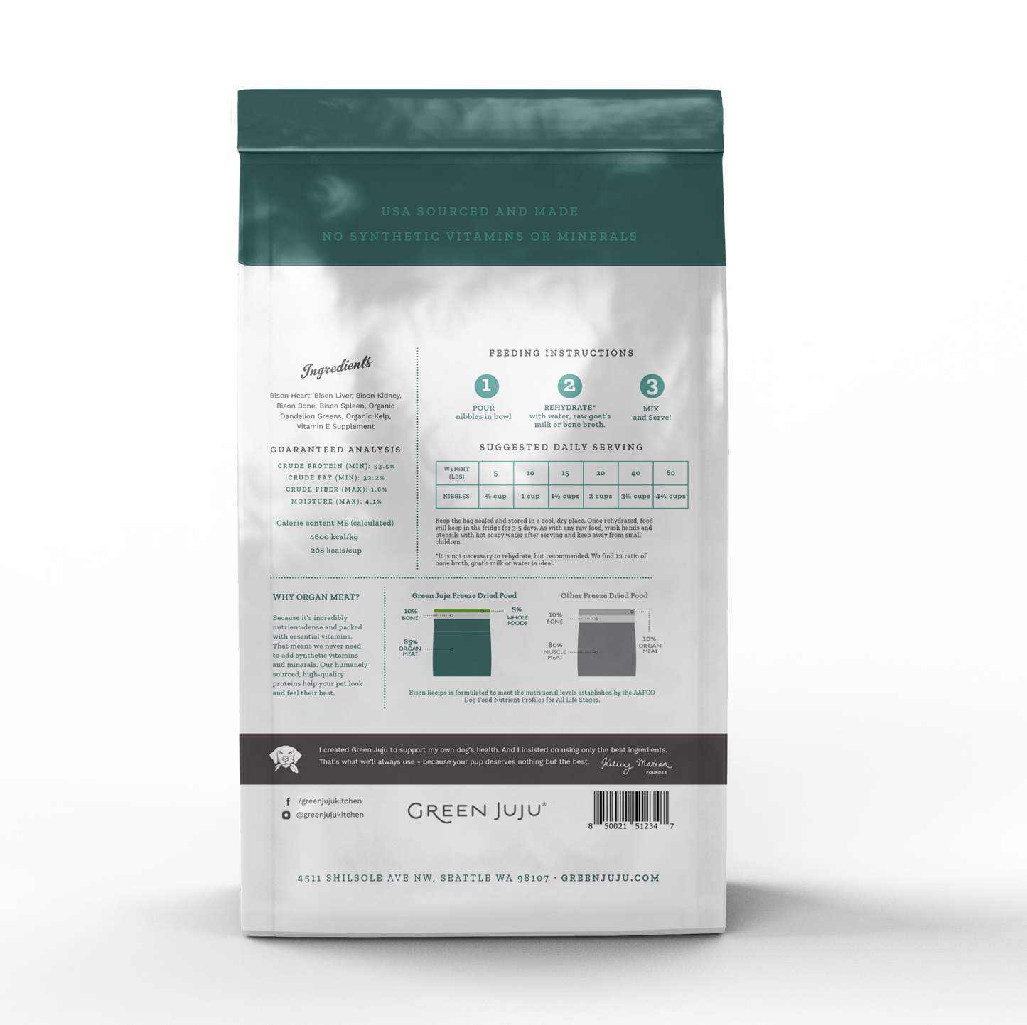 Green Juju Freeze Dried Raw Dog Food 14oz - Bison Recipe