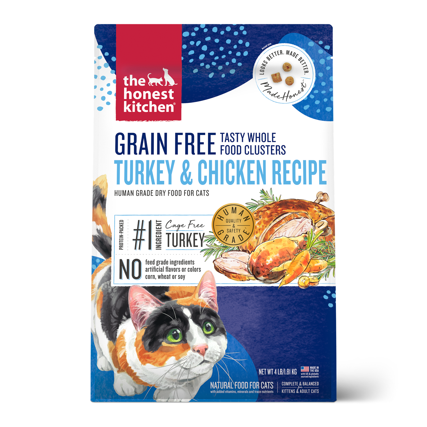 The Honest Kitchen Whole Food Clusters Grain-Free Turkey & Chicken Cat Dry Food- 4lbs