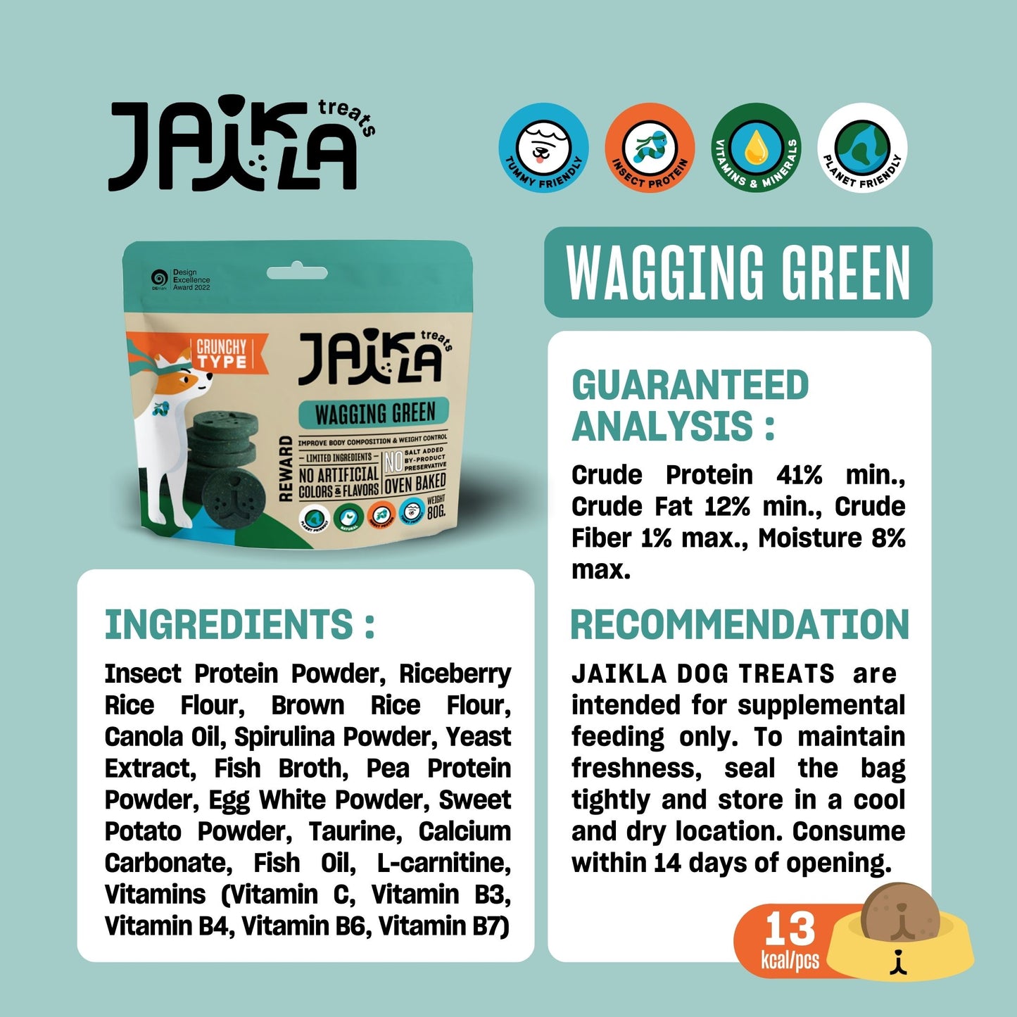 JAIKLA Healthy Dog Treats WAGGING GREEN (Weight Control) 80g