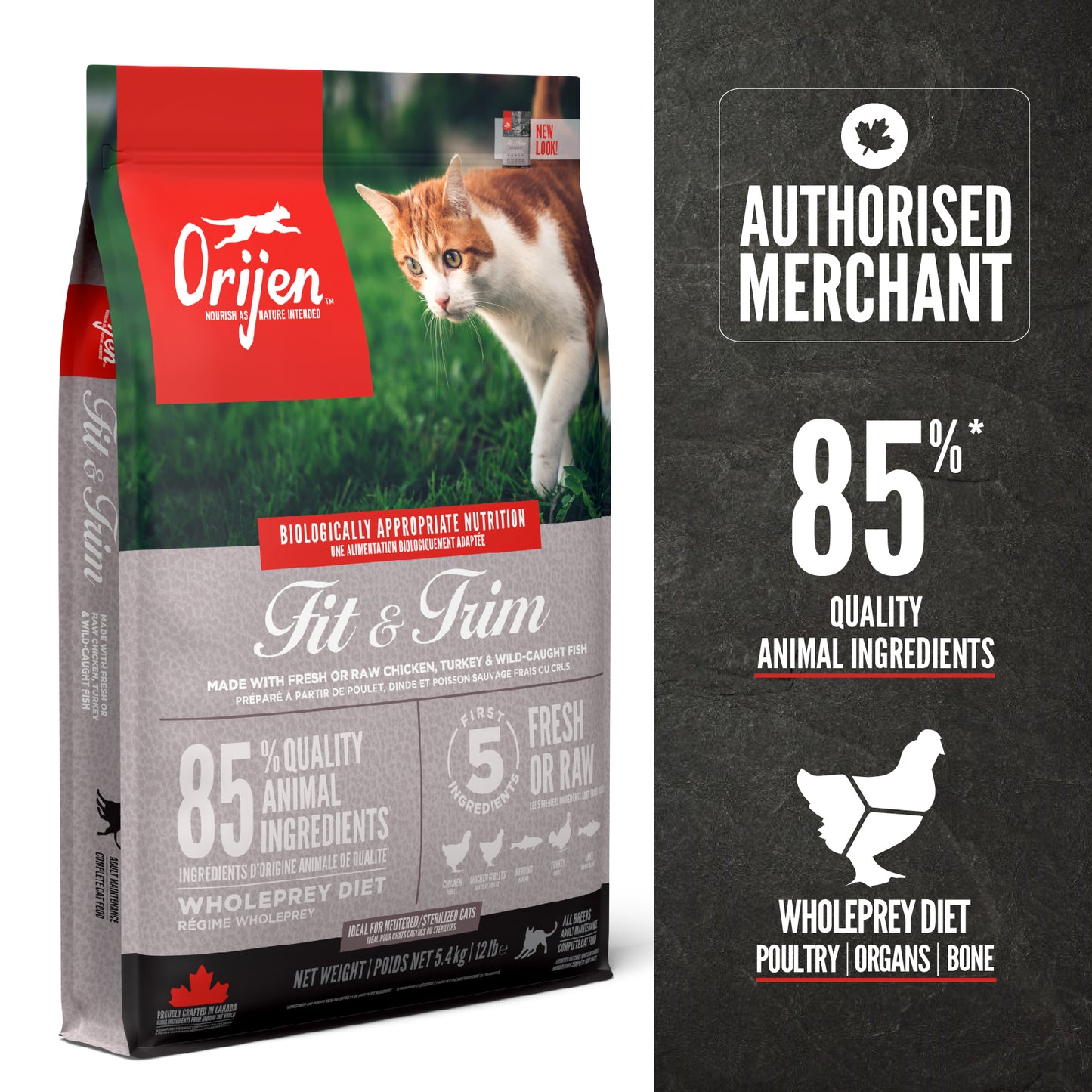 ORIJEN Fit & Trim Freeze Dried Coated Dry Cat Food For Weight Control 5.4kg