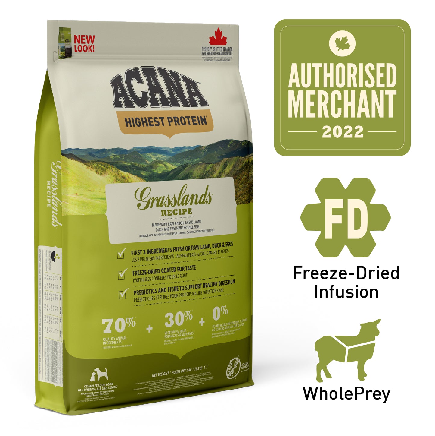 ACANA REGIONALS Freeze-Dried Infused Grasslands Dog Dry Food (2kg/11.4kg)