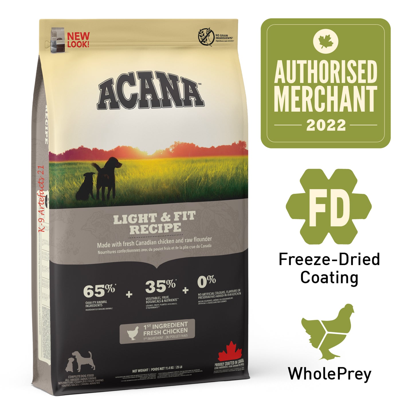 ACANA HERITAGE Freeze-Dried Coated Light & Fit Dog Dry Food 2kg
