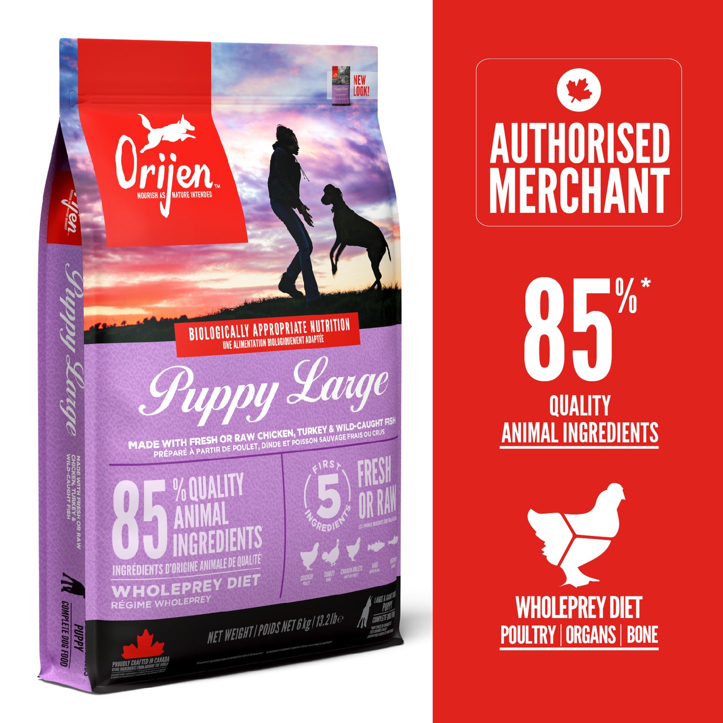 ORIJEN Large Puppy Freeze Dried Coated Dry Dog Food 11.4kg