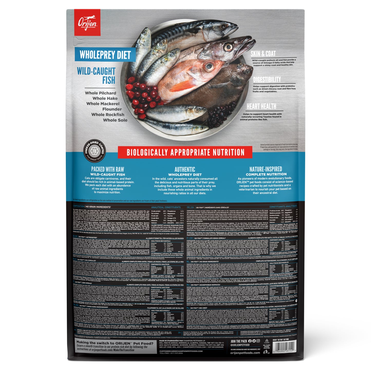 ORIJEN Six Fish Freeze Dried Coated Dry Cat Food 340g/1.8kg