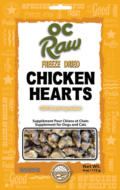 OC Raw Freeze Dried Chicken Hearts Treats For Dogs & Cats 4oz