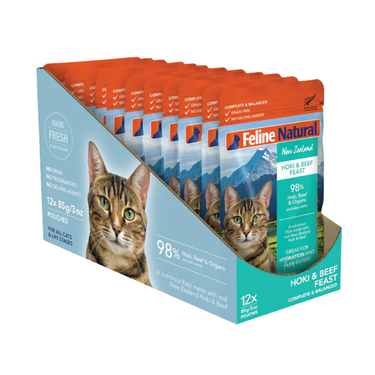 [BUNDLE DEAL] Feline Natural Pouched Hoki & Beef Cat Food 85g x 12