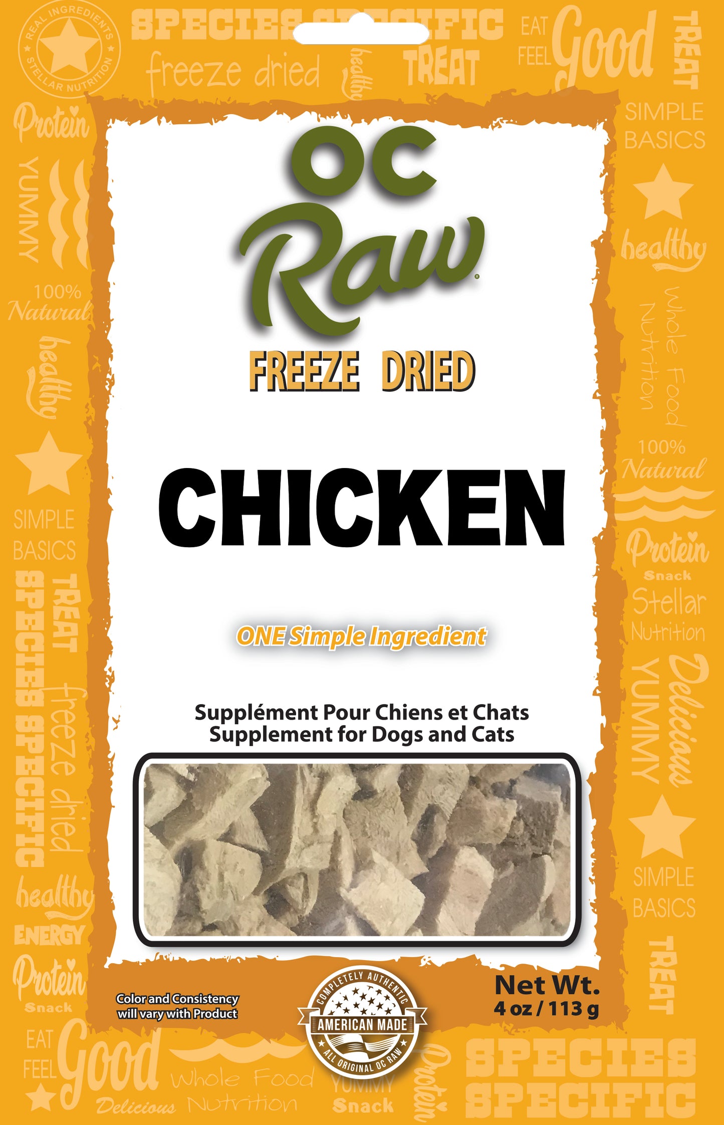 OC Raw Freeze Dried Chicken Pieces Treats For Dogs & Cats 4oz