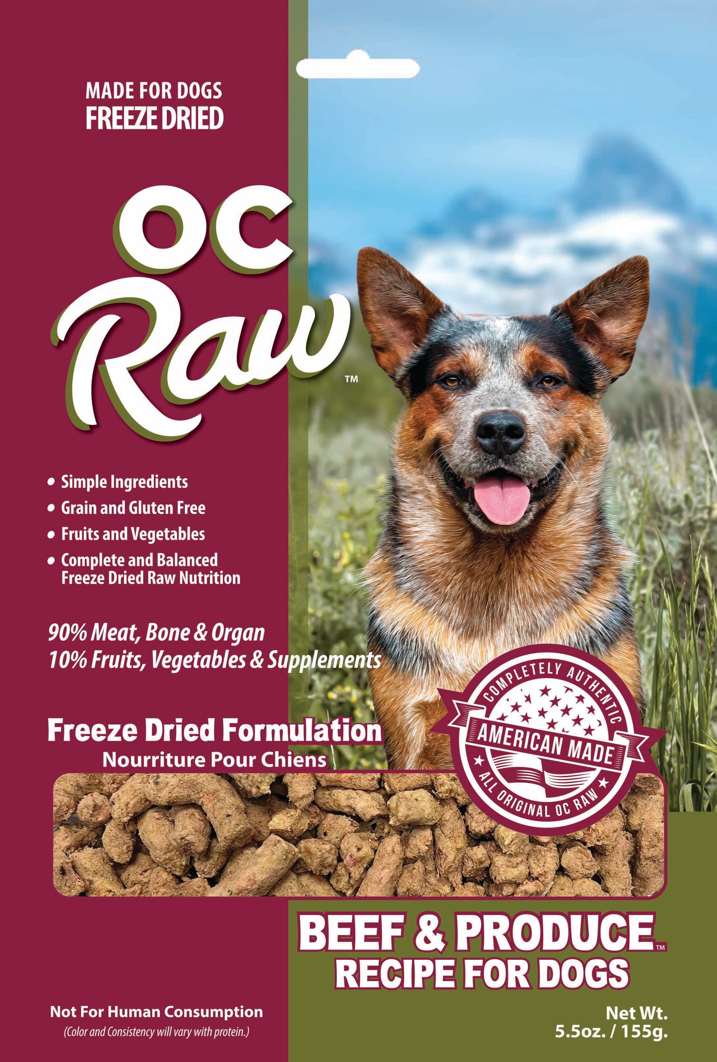 OC Raw Freeze Dried Raw For Dogs - Beef & Produce Meaty Rox 5.5oz