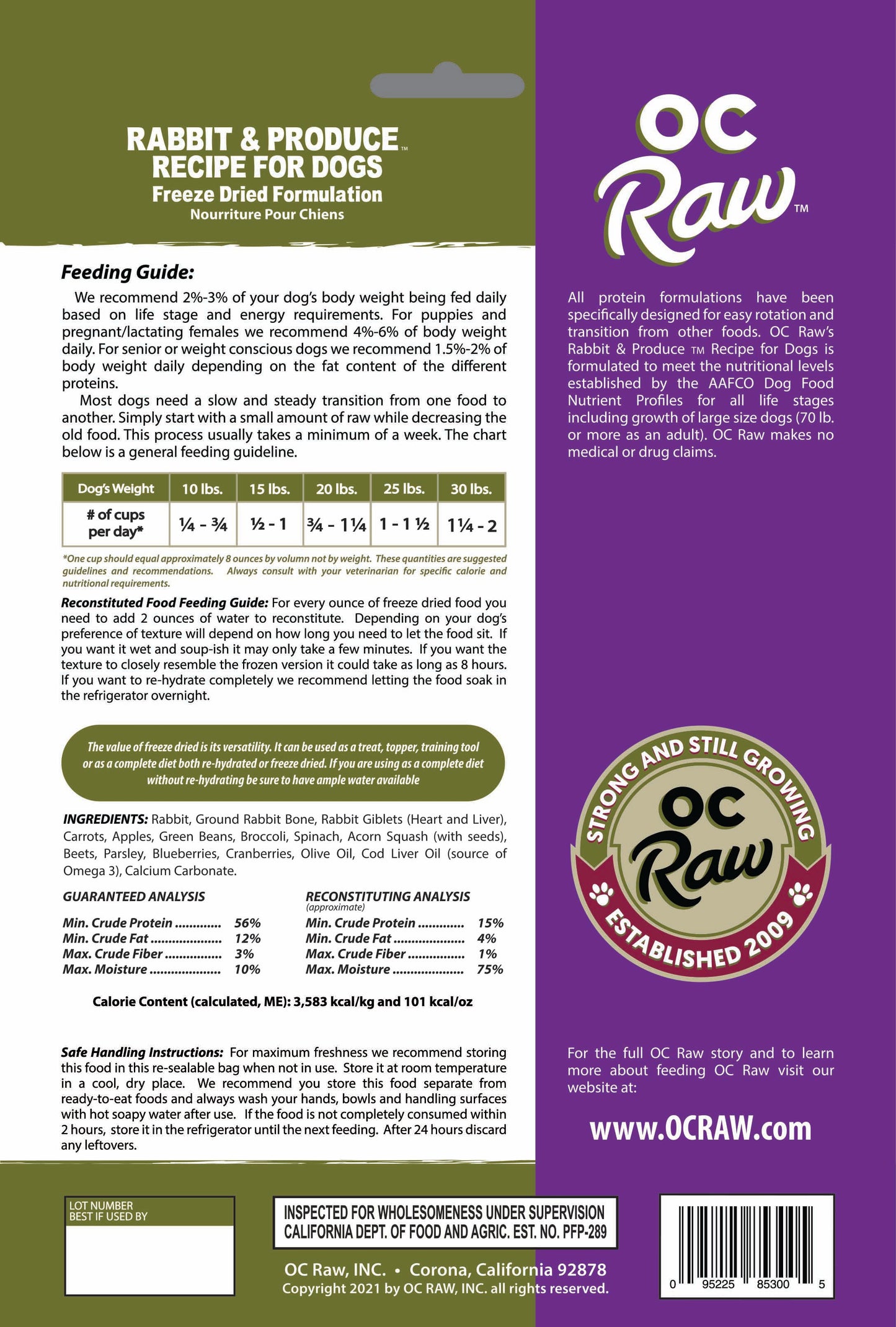 OC Raw Freeze Dried Raw For Dogs - Rabbit & Produce Meaty Rox 5.5oz