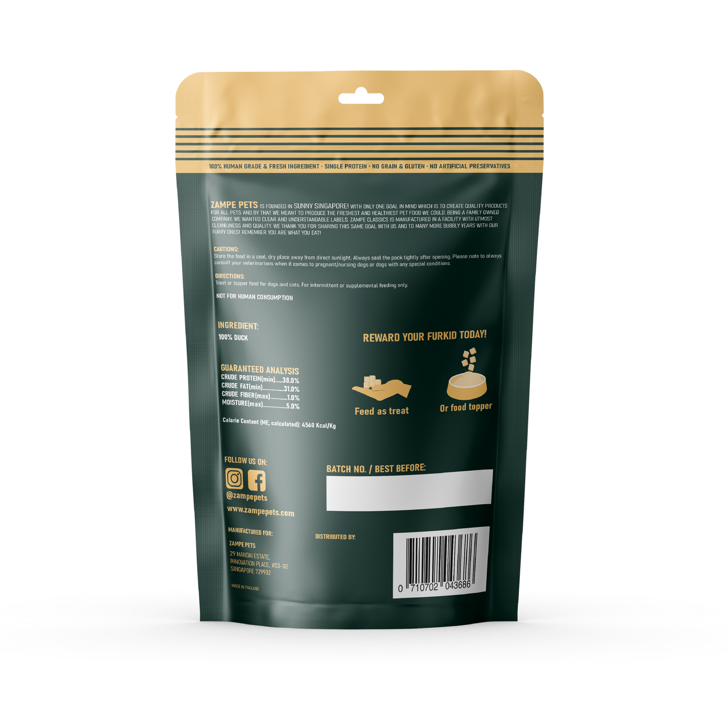 Zampe Freeze Dried Raw Treat - Duck 80g