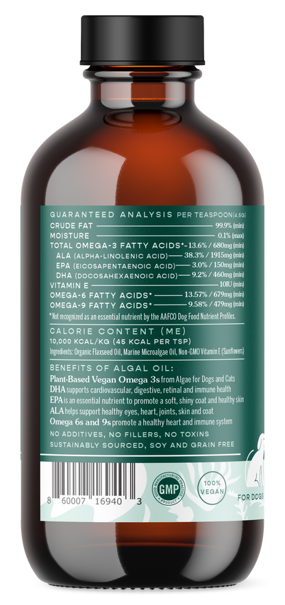 Fera Pet Organics Plant-Based Omega 3s Algae + Flaxseed Oil Supplement For Dogs & Cats 8oz