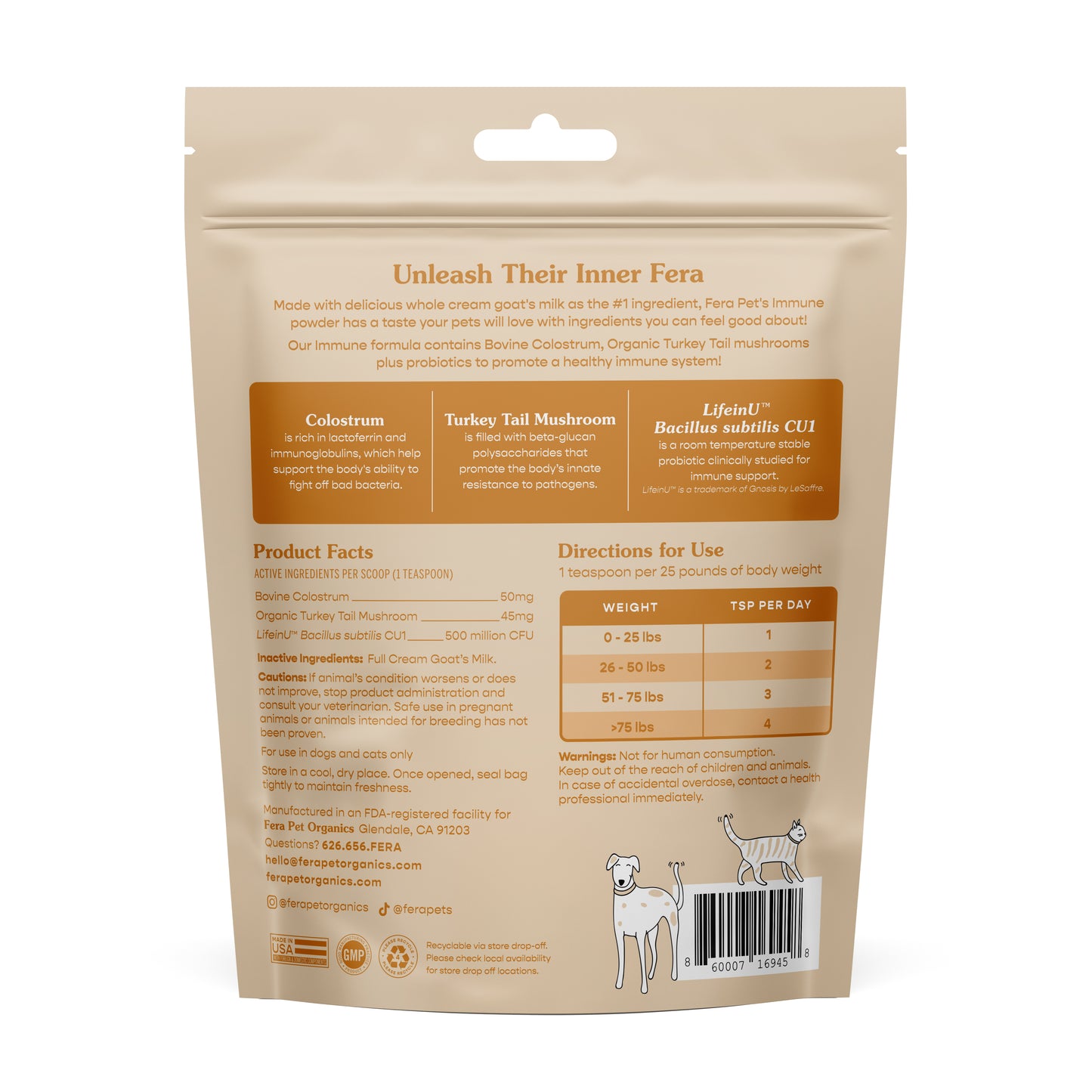 Fera Pets Immune Goat Milk Topper Supplement Powder For Dogs & Cats 180g