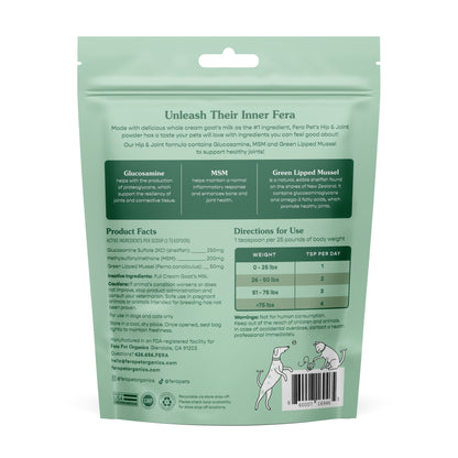Fera Pet Organics Hip & Joint Goat Milk Topper Supplement Powder For Dogs & Cats 180g