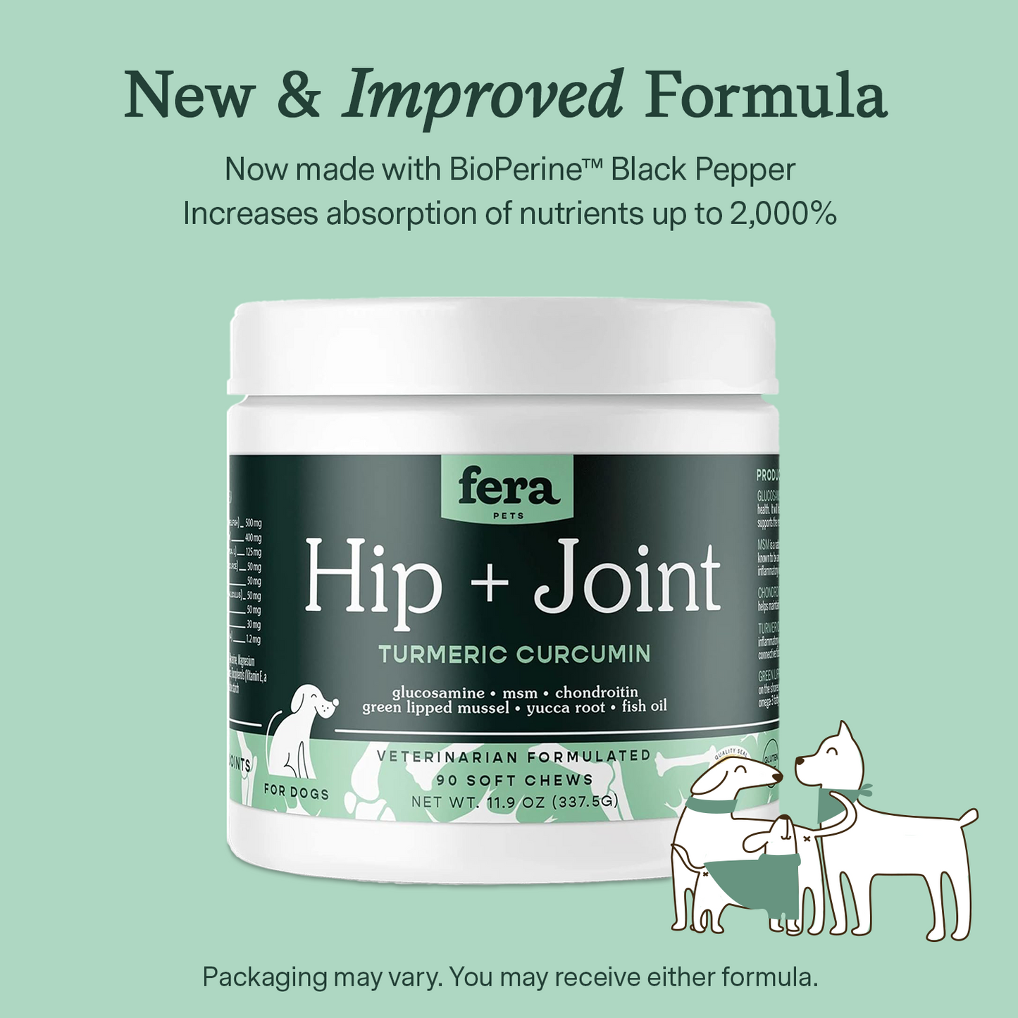 Fera Pets Hips & Joints Supplement For Dogs (90 count soft chews) NEW FORMULA 12oz