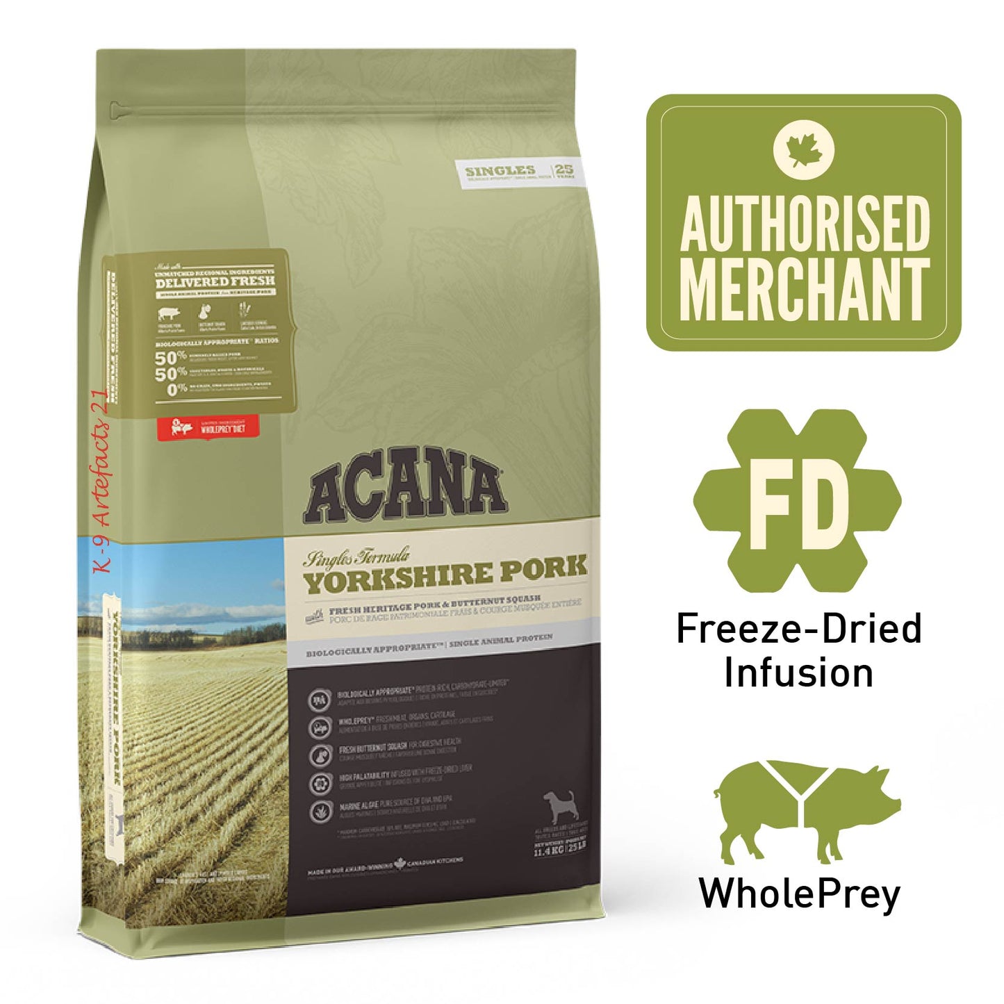 ACANA SINGLES Freeze-Dried Infused Yorkshire Pork Dry Dog Food (2kg/6kg/11.4kg)