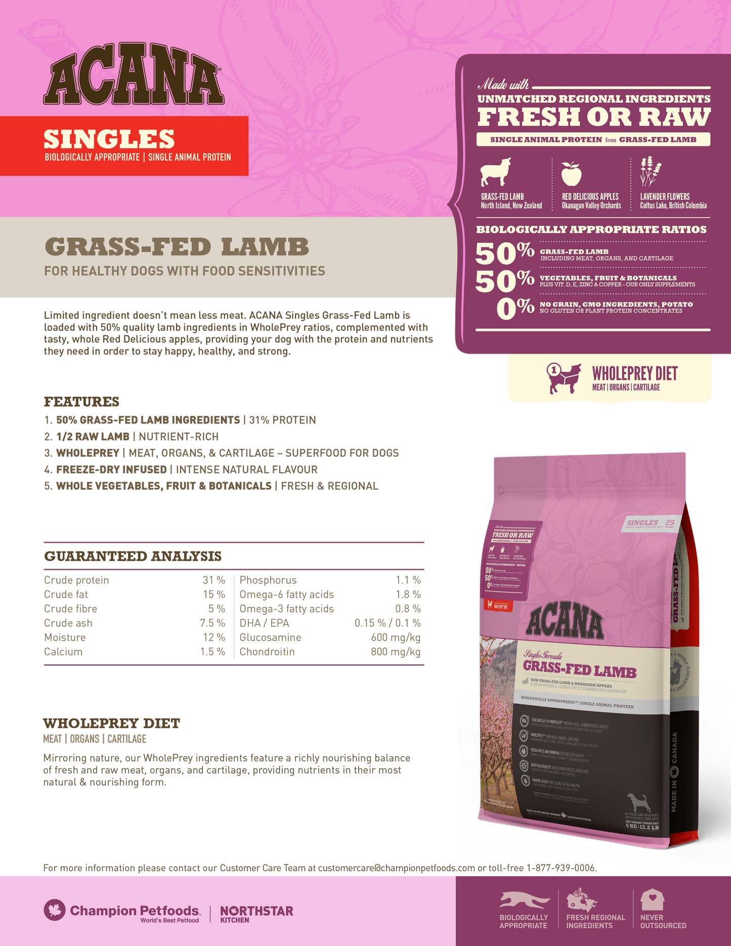 ACANA SINGLES Freeze-Dried Infused Grass-Fed Lamb Dry Dog Food (2kg/6kg/11.4kg)