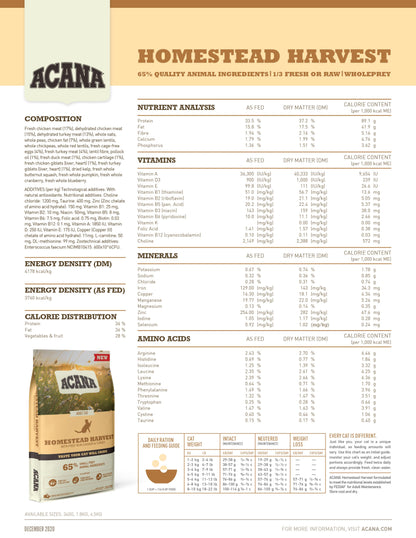 ACANA CLASSICS Freeze-Dried Coated Homestead Harvest Cat Dry Food (340g/1.8kg/4.5kg)