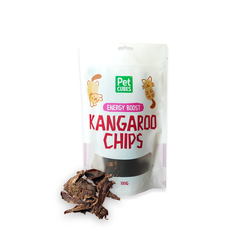 PetCubes Natural Air-Dried Dog & Cat Treats - Kangaroo Chips 100g