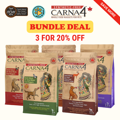 [BUNDLE DEAL] Carna4 Quick-Baked Air Dried Dry Food For Dogs (Chicken/Fish/Duck/Lamb/Venison)