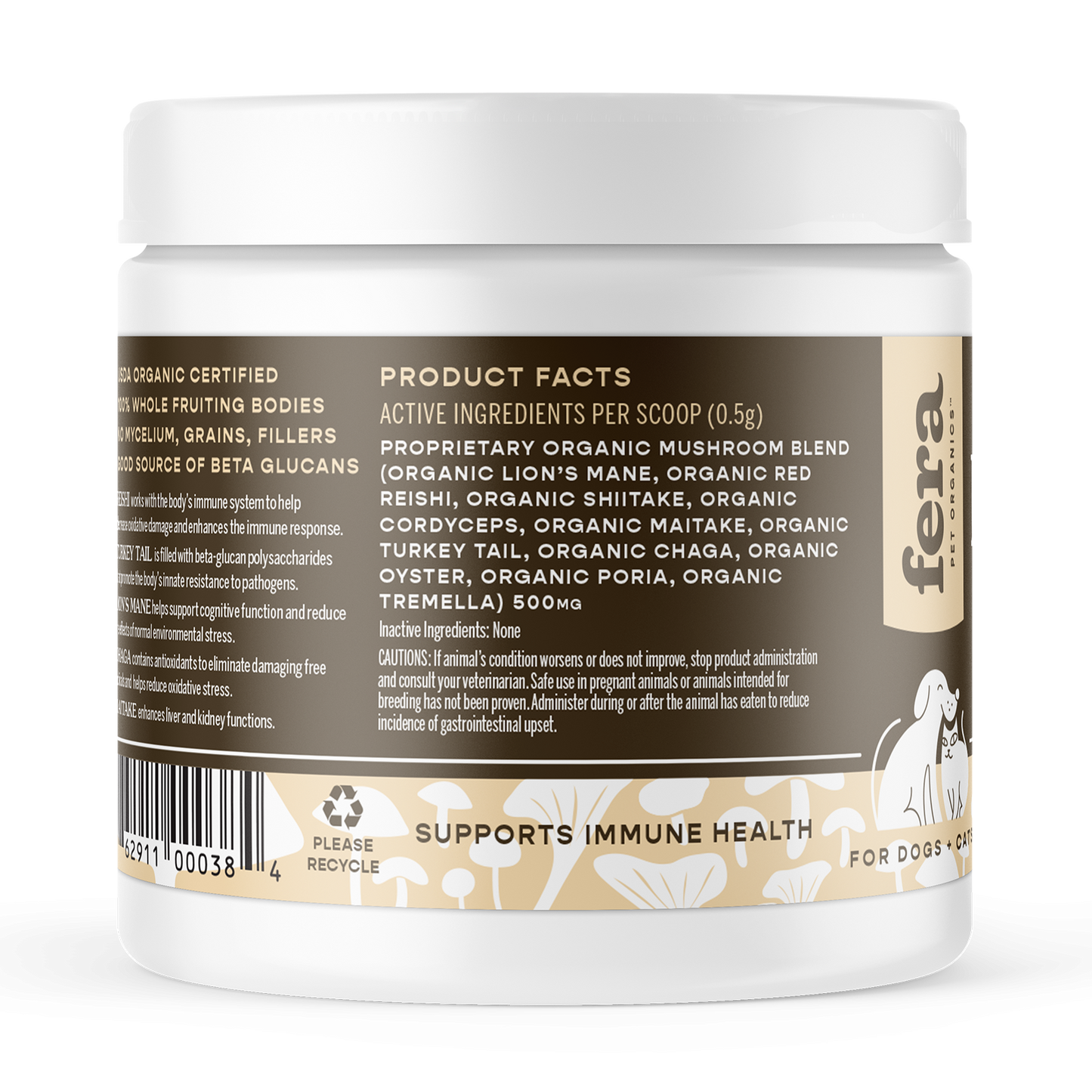 Fera Pets Organic Mushroom Immune Support Supplement For Dogs & Cats (120 servings, powder) 2.12oz