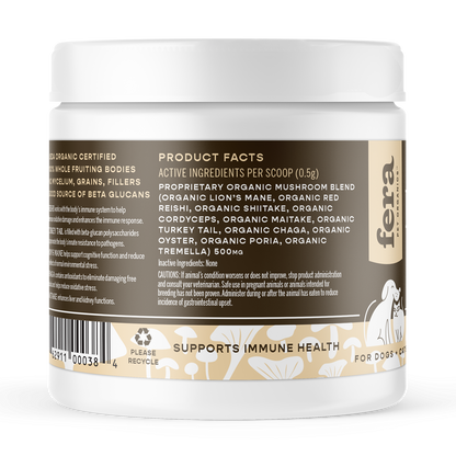 Fera Pets Organic Mushroom Immune Support Supplement For Dogs & Cats (120 servings, powder) 2.12oz