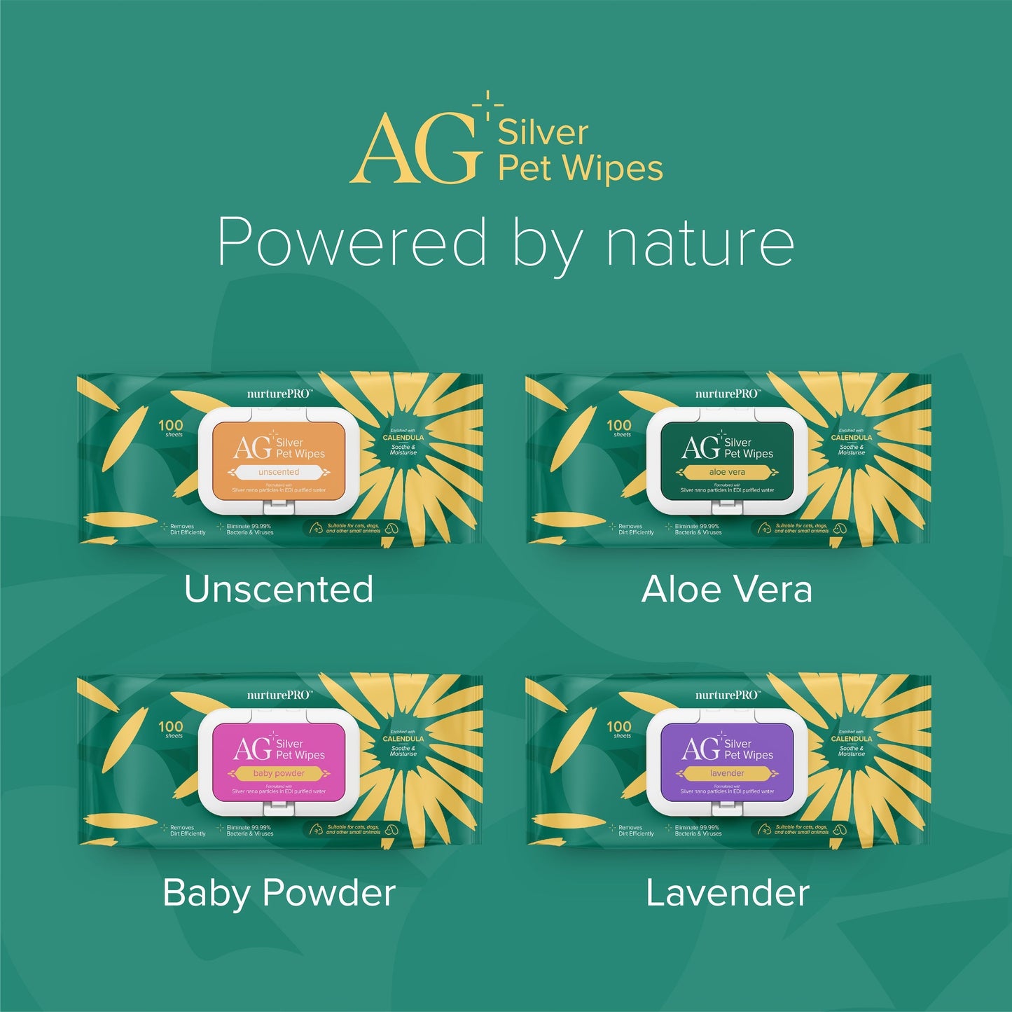 Nurturepro AG+ Silver Pet Wipes - Baby Powder