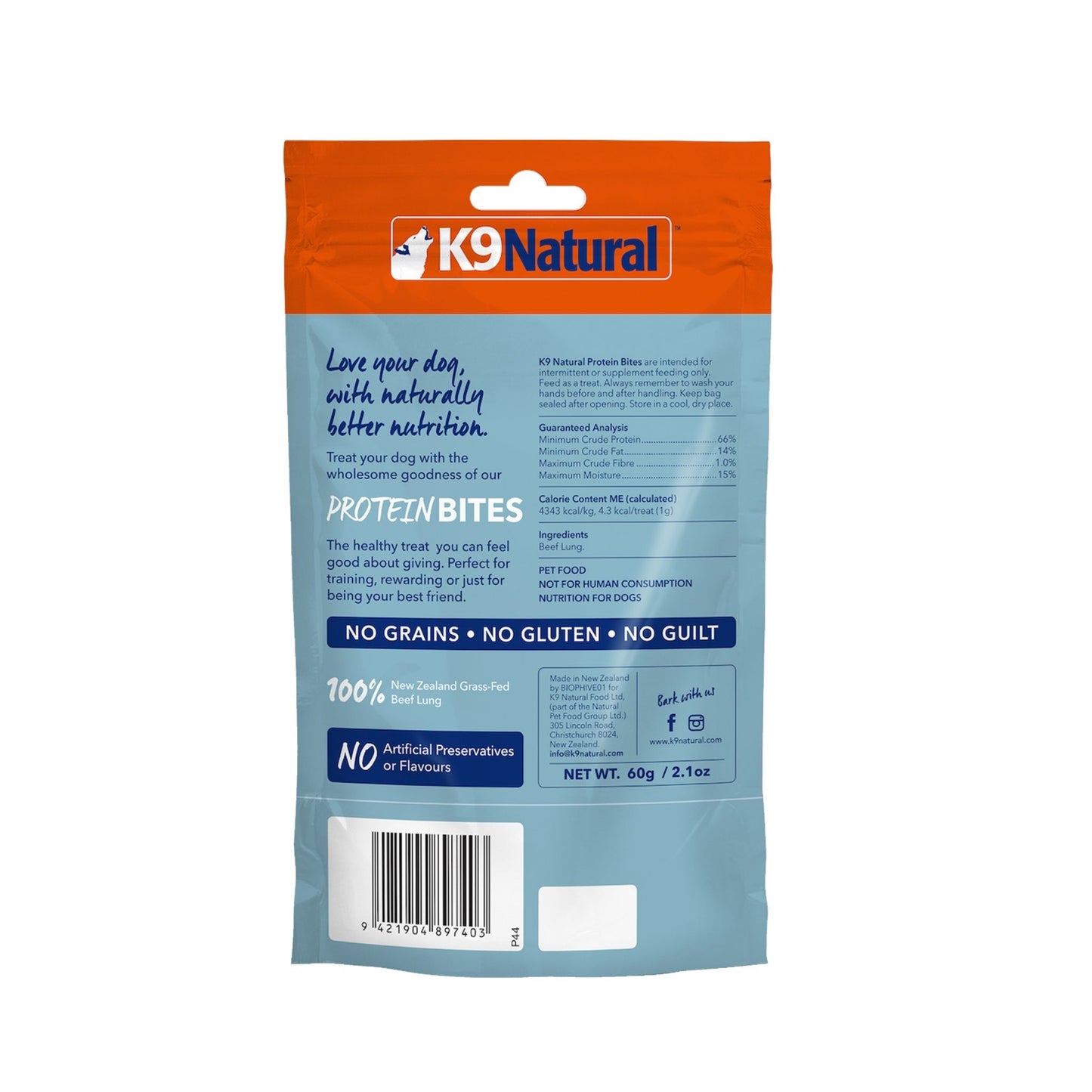 K9 Natural Air-dried Beef Lung Protein Bites 50g