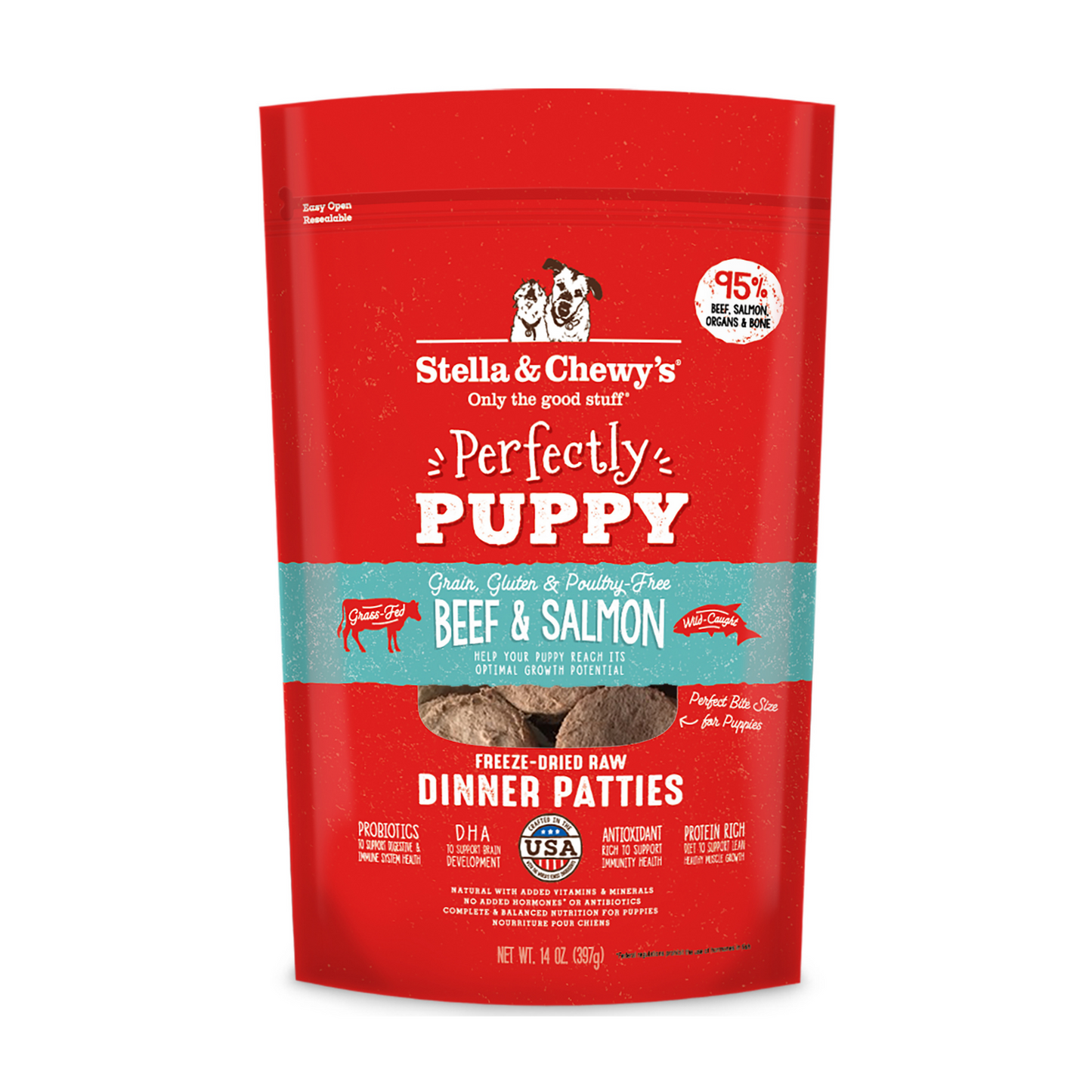 Stella and Chewy's Perfectly Puppy Beef & Salmon Patties Freeze Dried Dog Food 14oz