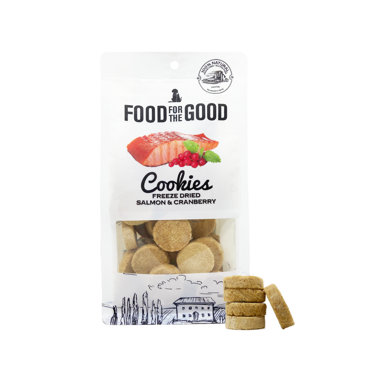 Food For The Good Freeze Dried Cat & Dog Treats - Salmon & Cranberry Cookies 70g