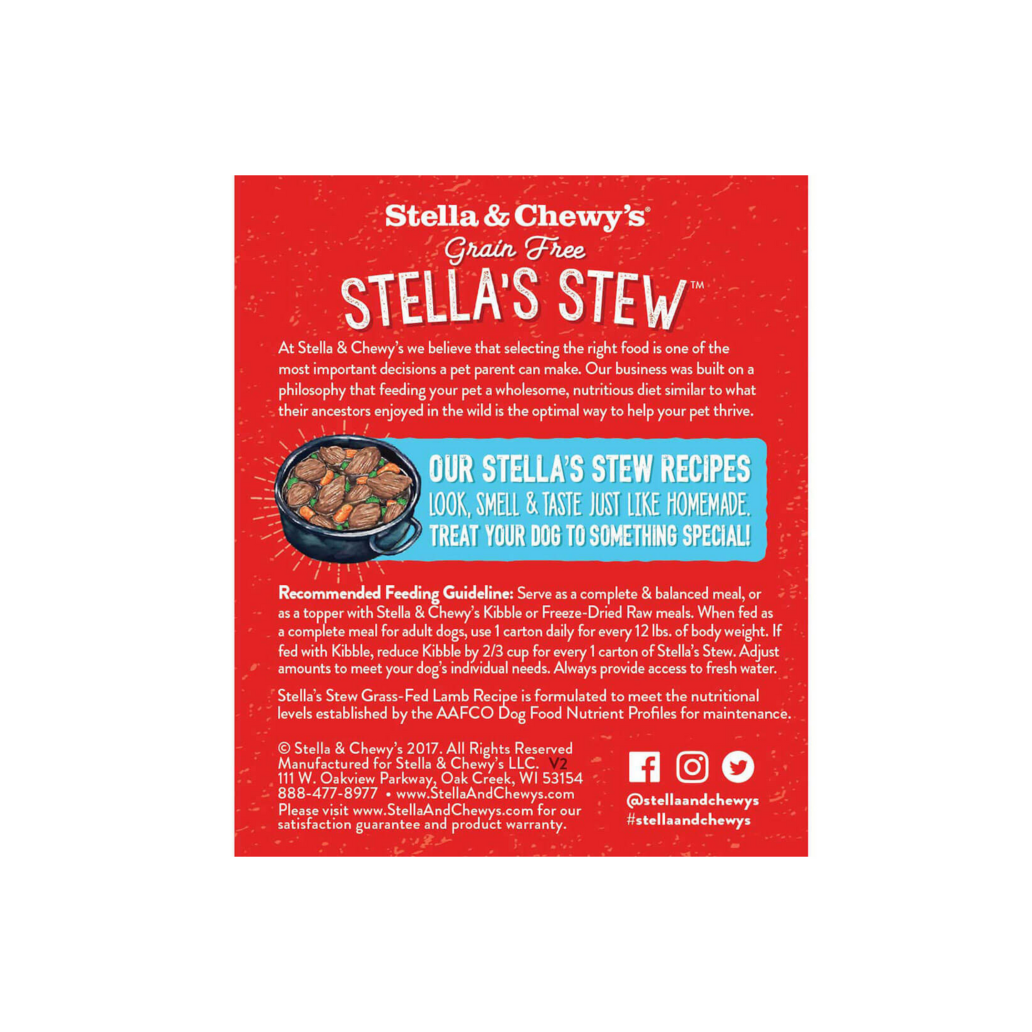 Stella and Chewy's Grass Fed Lamb Stew Wet Dog Food 11oz