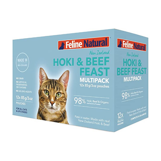 [BUNDLE DEAL] Feline Natural Pouched Hoki & Beef Cat Food 85g x 12
