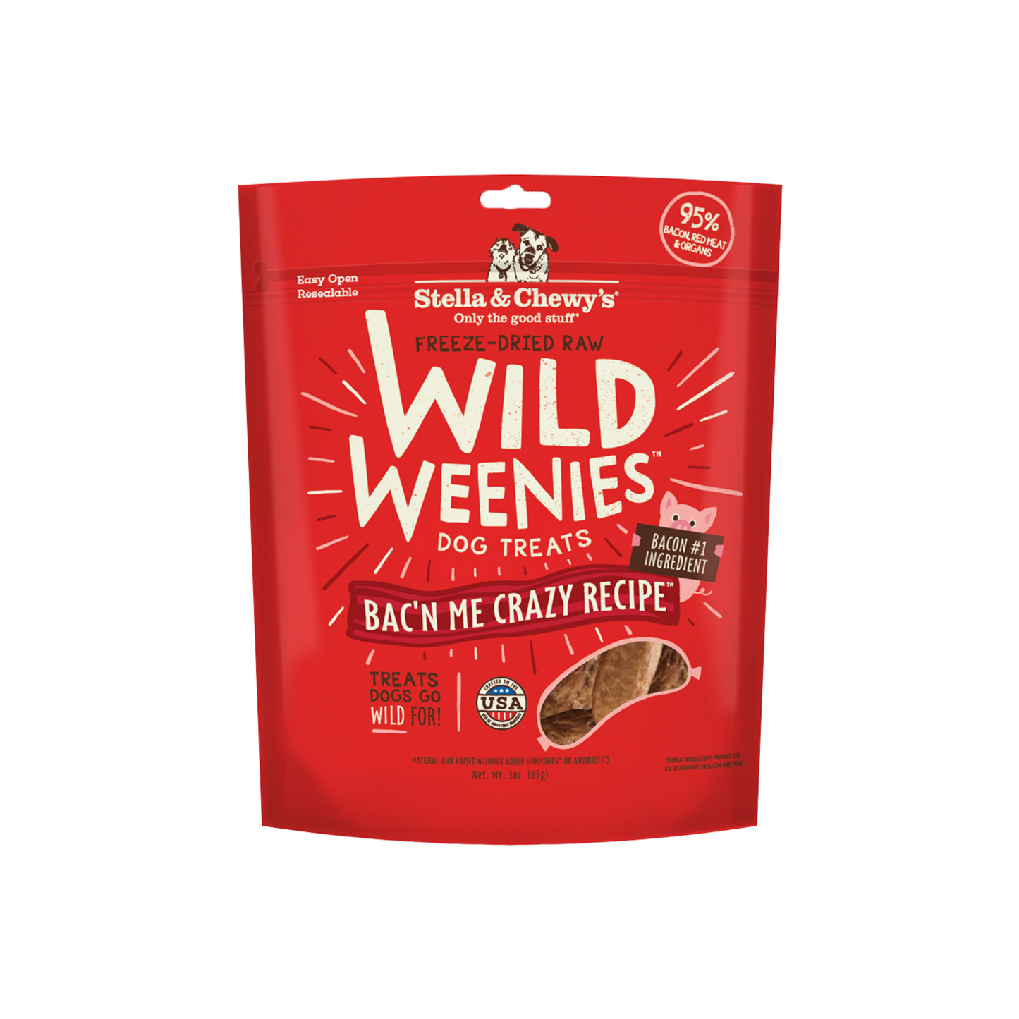 Stella and Chewy's WildWeenies Bac'n Me Crazy Recipe Freeze Dried Dog Treat 3oz