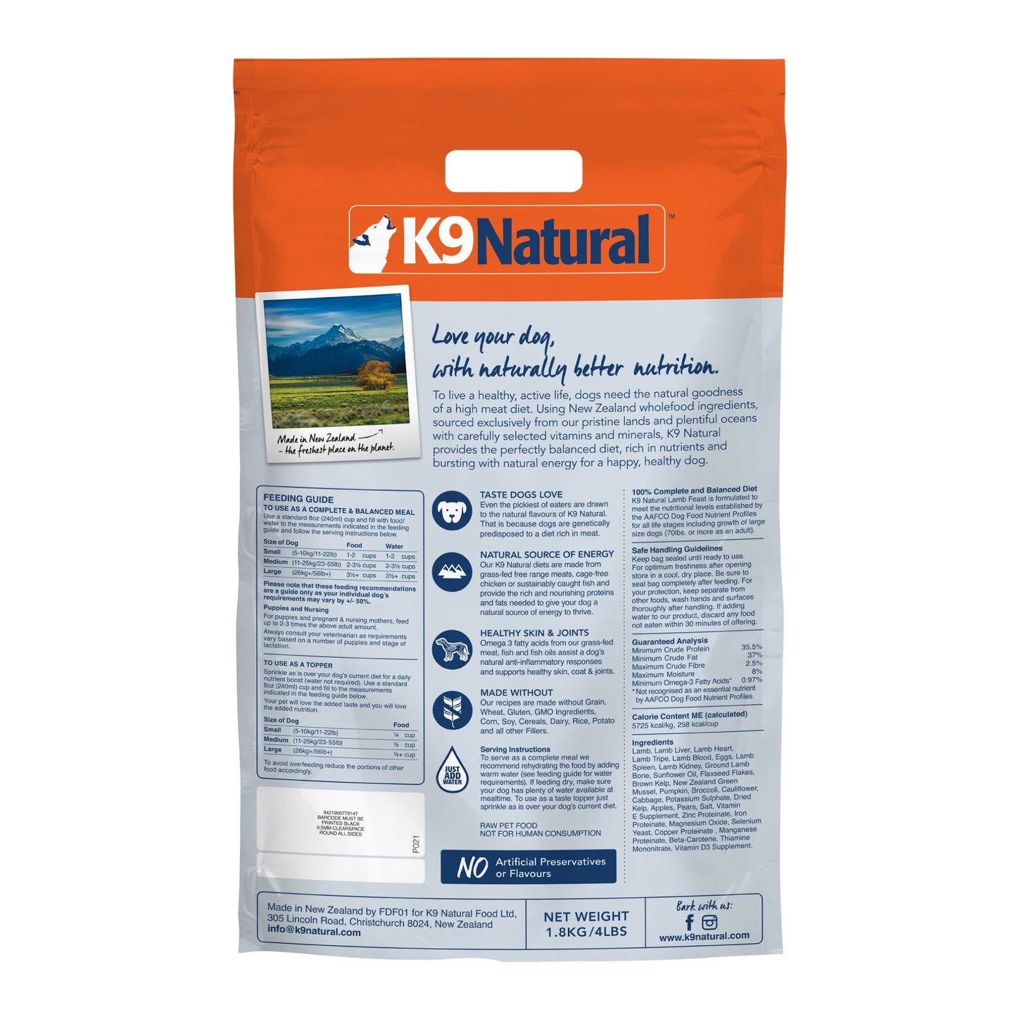 K9 Natural Freeze Dried Lamb (3 Sizes)