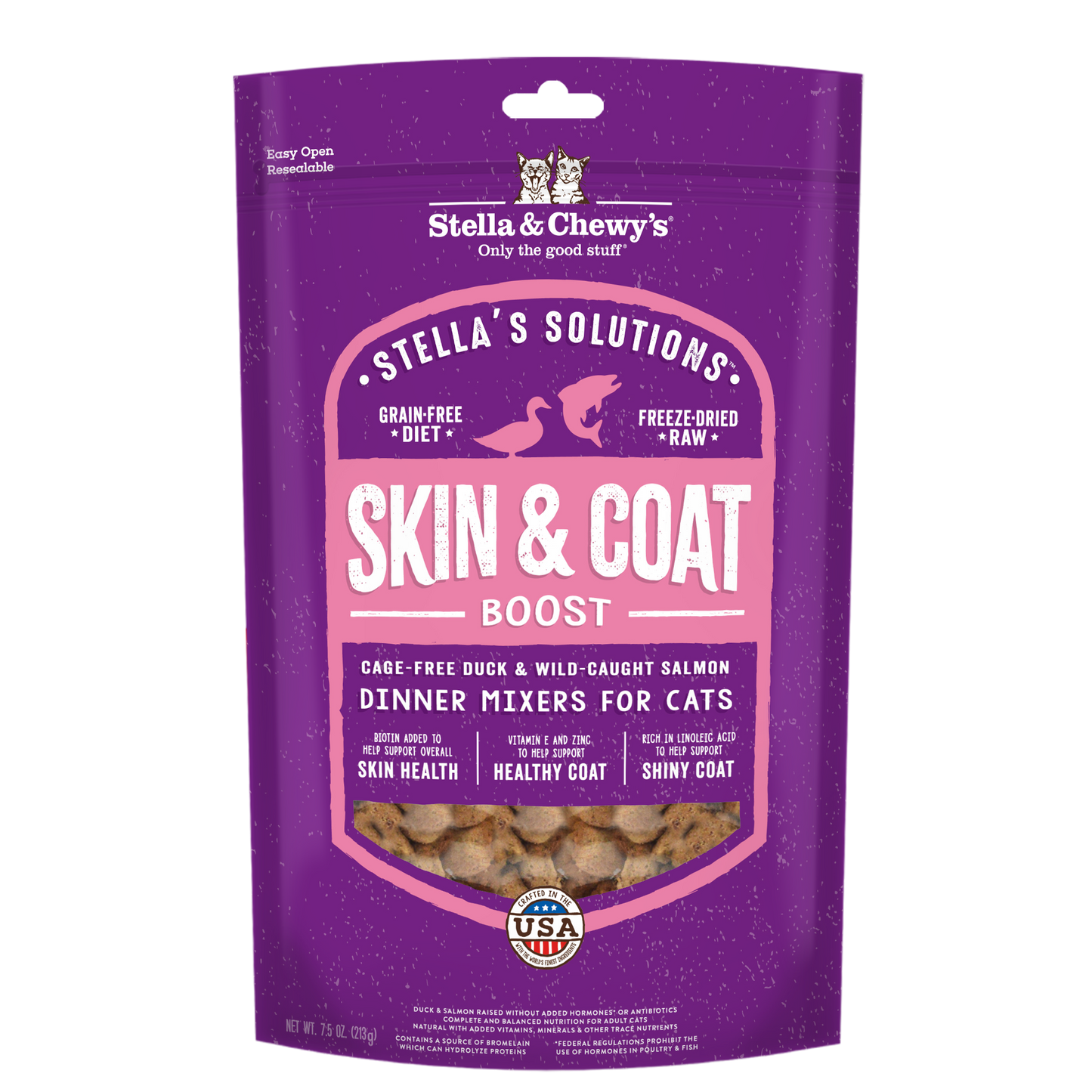 Stella and Chewy's Stella's Solutions Duck & Salmon Skin & Coat Boost Freeze Dried Cat Food 7.5oz