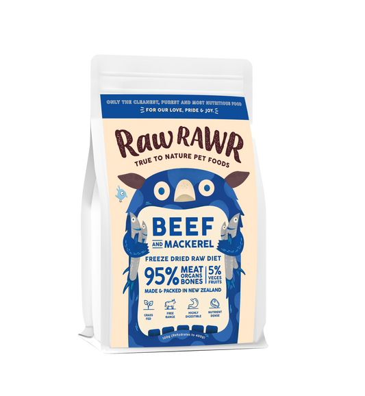 RAW RAWR Freeze Dried Beef & Mackerel Balanced Diet for Dogs & Cats(3 Sizes)