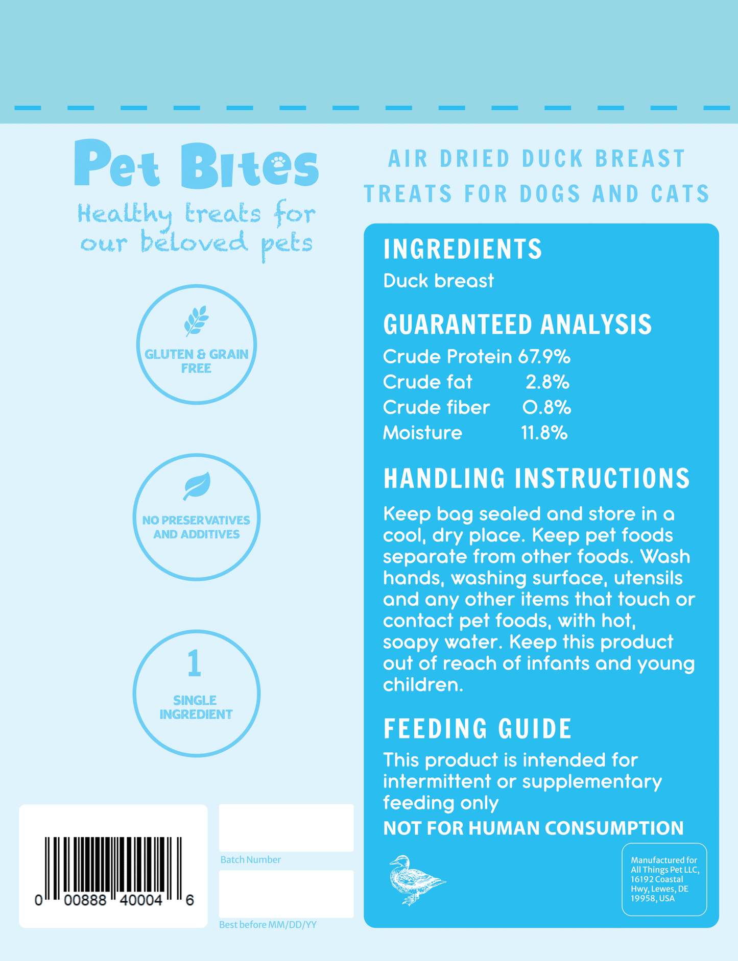 Pet Bites Air Dried Dog & Cat Treats - Duck Breast (2 sizes)