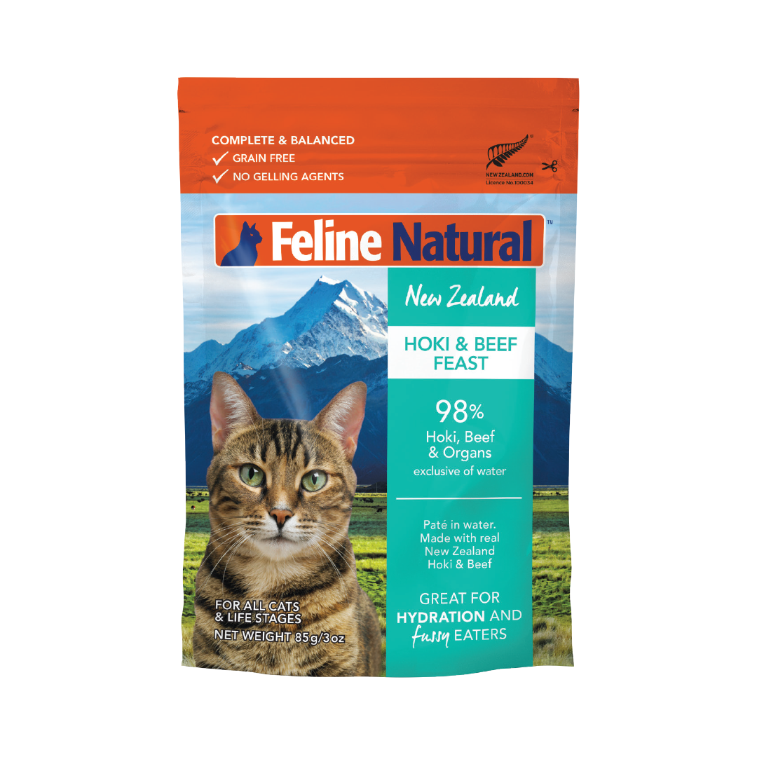 Feline Natural Pouched Hoki & Beef Cat Food 85g