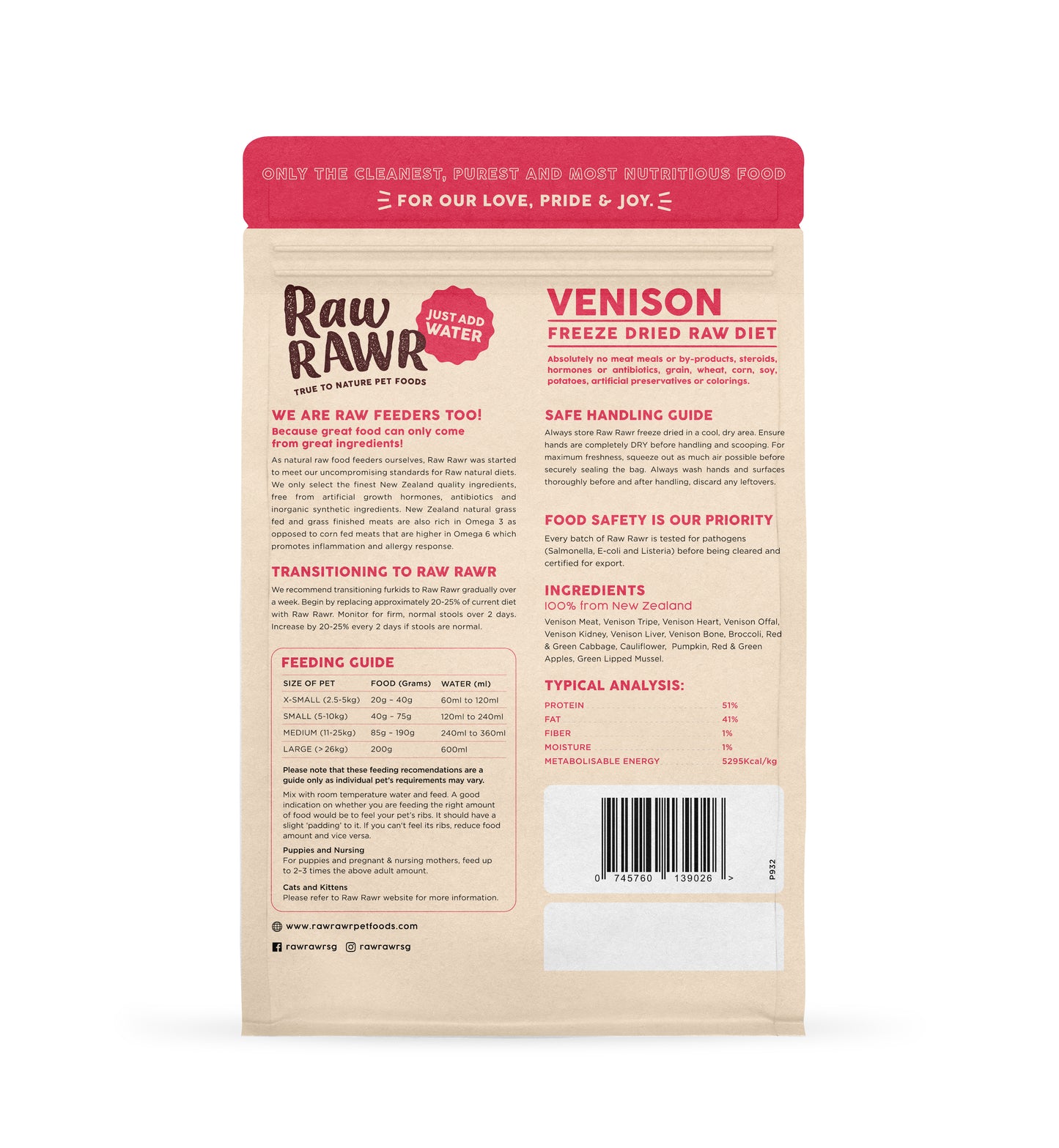 RAW RAWR Freeze Dried Venison Balanced Diet for Dogs & Cats (3 Sizes)