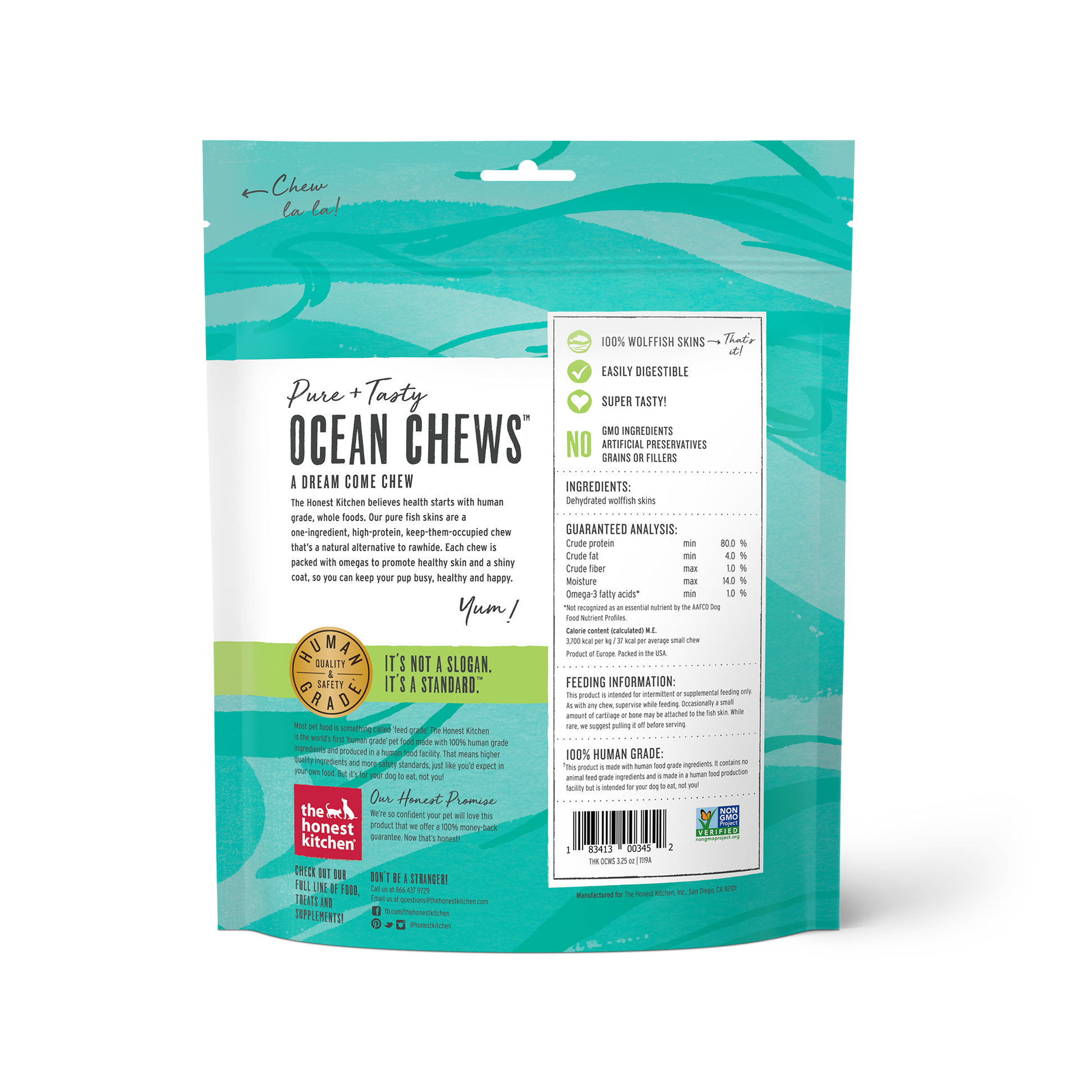 The Honest Kitchen Beams Ocean Chews Wolffish Dog Treats 3.25 oz