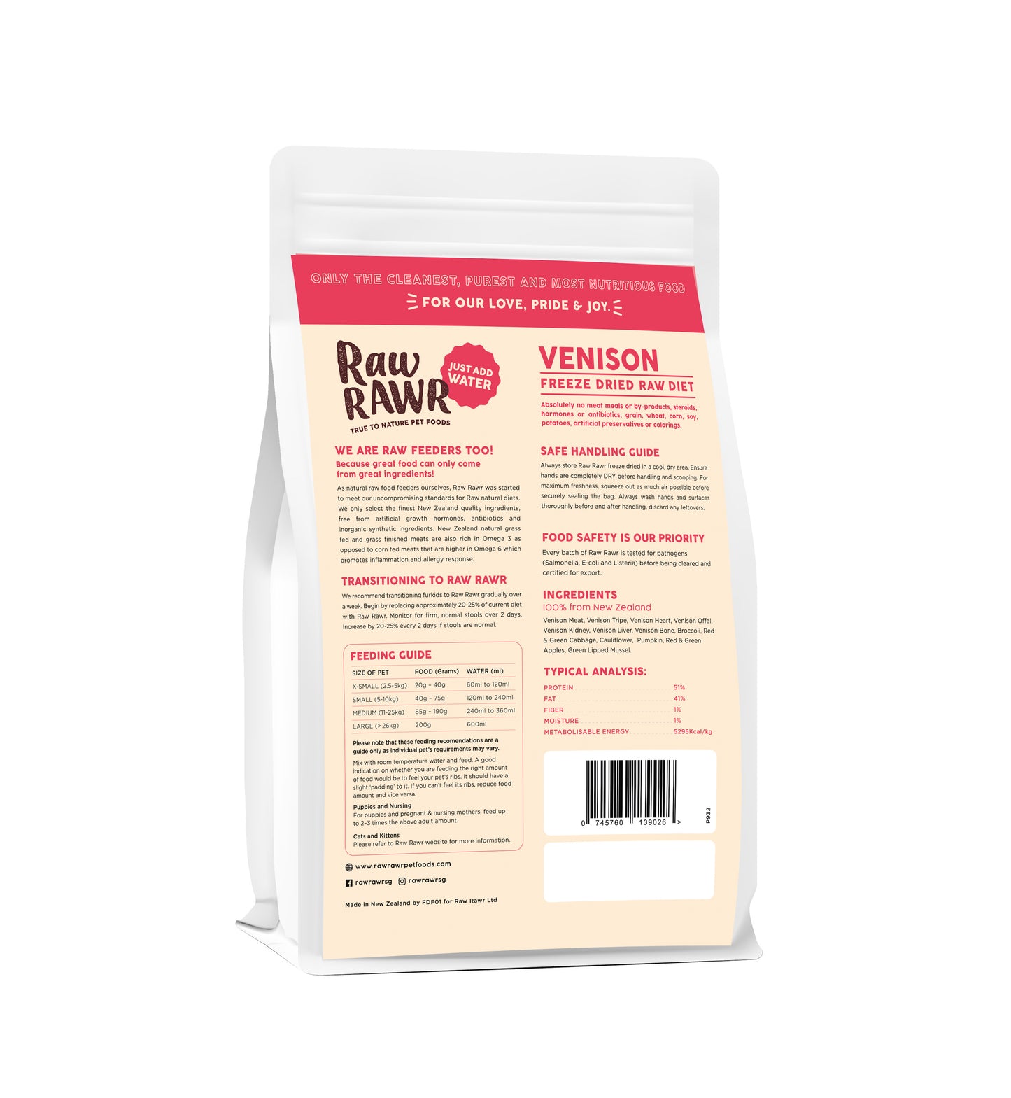 RAW RAWR Freeze Dried Venison Balanced Diet for Dogs & Cats (3 Sizes)